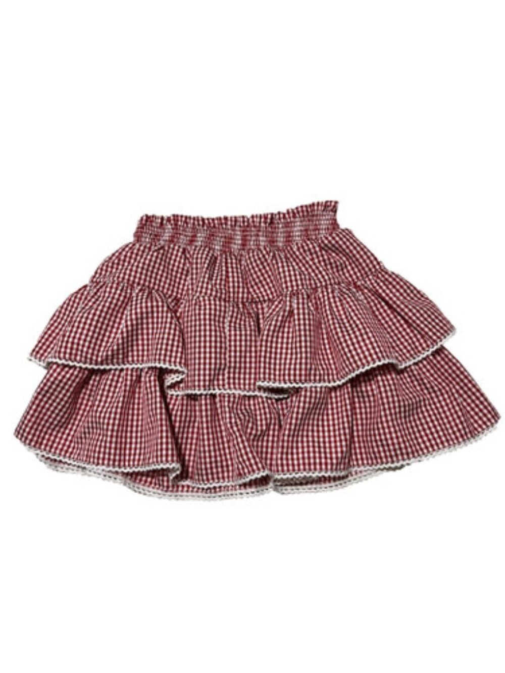 Red and White Gingham Mini Skirt Tiered White Frill Size Small LoveShackFancy